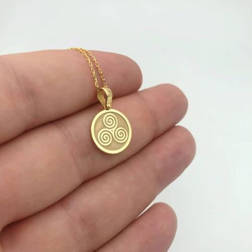 Chaîne collier triskèle argent plaqué or gravé 24mm unisexe LKBEADS - 3