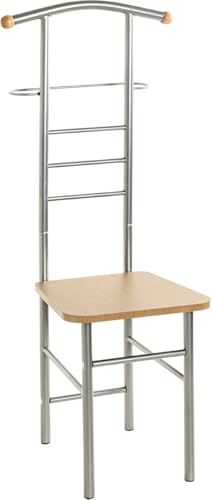 HAKU Valet de chambre avec assise Valet multifonctionnel avec assise en aluminium, hêtre, MDF, métal - Dimensions : L 46 x H 119 x P 50 cm, Style : Moderne