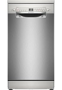 Bosch SPS2HKI42E, Serie 2, Smarter Geschirrspüler Freistehend, 45 cm breit, Silver Inox, Besteckkorb, extra Trocknung auf Knopfdruck, leiser und effizienter Motor, anti Fingerprint, mit aquaStop