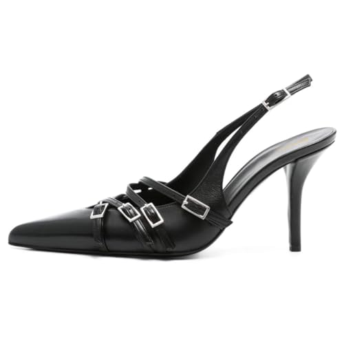Women Fashion Strap Buckles Pointed Toe Thin High Heel Pumps Slip On Slingback Dinner Event Dressy Sandals Size 4-16 US2