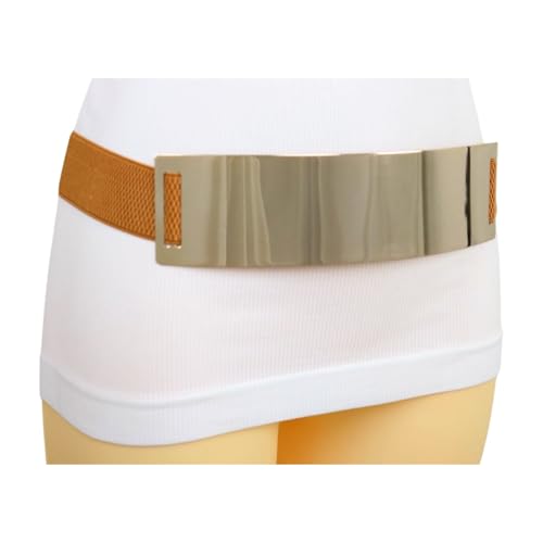 Generic Women Teal Blue Fashion Belt - Hip High Waist Elastic Band Gold Metal Skull Buckle S M z0522