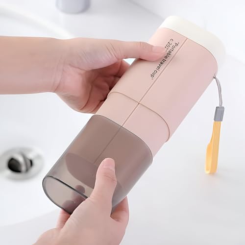 Image of Shopiable Store Travel Toothbrush Case Multifunctional Toothpaste Container Portable Business Trips Wash Cup Holder Organizer Towel Storage Box for Traveling, Camping (Travel Pink, Soap)