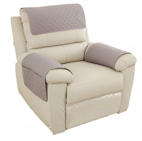 Funda para Reposacabezas para Sillón Reclinable, Funda de Sillón Relax 1 Plaza con Bolsillos, Protector para Sofás Acolchado Reversible, 3 Piezas 1 Plaza Funda Cubre Sofá para Silla (Gris Claro)