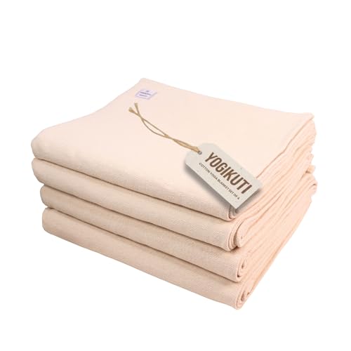 Yogikuti Iyengar Yoga Blanket Set of Four – Thick Handwoven Cotton Blankets for Restorative Yoga, Meditation and Pranayama – Supportive Yoga Prop for Comfort, Alignment and Deep Relaxation - (White)