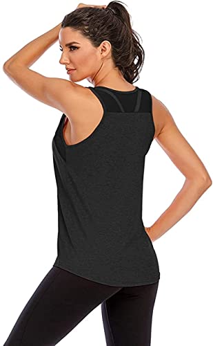 Nekosi Damen Yoga Tanktops Ärmelloses Sportshirt Kleidung Mesh Zurück Fitness Laufen Shirt Sport Oberteile Schwarz XL