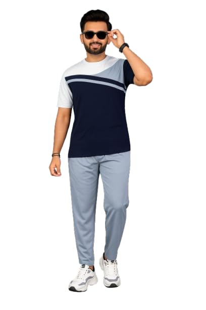 Cotton Blend Cord-Set for Men, Regular Fit Half Sleeves T-Shirt and Lower Set | Night Suit, Summer Track Suit for Boys | Ideal for Casual Outings, Workout, Gym, Sports (Grey, L)-image-26