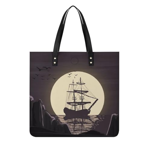 Sac shopping voilier lune pour femmes grand cabas de voyage 39x39cm