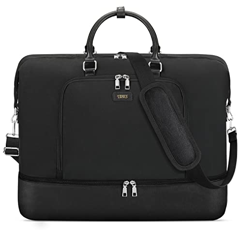 Image of Travel Weekender Bag for Women Overnight Bag with Shoe Compartment Oversized Travel Duffel Bag Carry On Tote with Trolley Sleeve 21 inch 3pcs for Weekend Trip Hospital Gym, A-Black