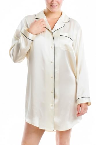 Women's Luxury Silk Sleepwear 100% Mulberry Silk Long Sleeve Sleepshirt