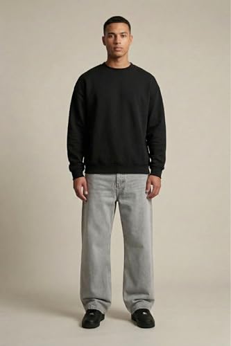 Image of Plaid&Plain Men's Baggy Jeans Wide Leg Heavyweight 100% Cotton Loose Fit