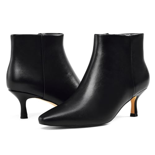 GENSHUO Kitten Heel Ankle Boots for Women Closed Little Square Toe Booties 2 Inch Heels Elegant Side Zipper Low Boots Fashion Party Fall Shoes2