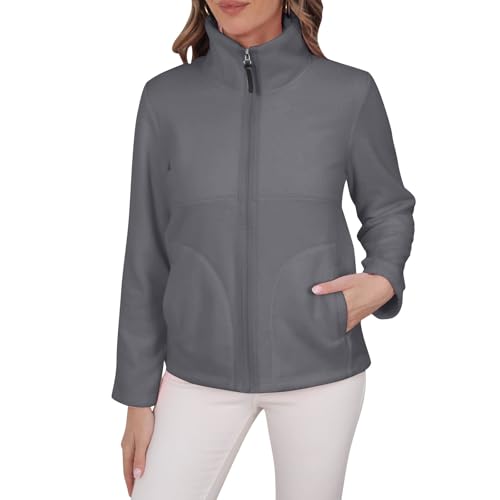 Dyhxuan Chaqueta de forro polar para mujer sin capucha, chaqueta de forro polar, camiseta deportiva, cuello alto, chaqueta de entretiempo, chaqueta de otoño, elegante chaqueta de invierno, chaqueta