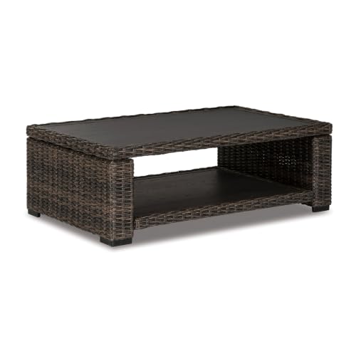 Signature Design by Ashley Grasson Lane Outdoor Wicker Cocktail Table with Aluminum Frame, Brown - image 1