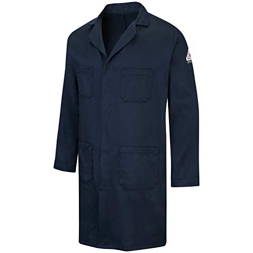 Bulwark FR Concealed Snap-Front Lab Coat, Navy, Medium