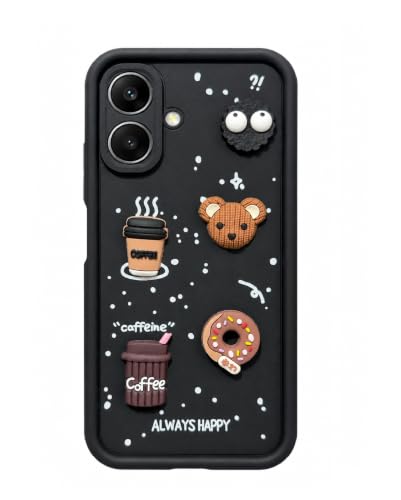 Image of Bintage Back Cover Compatible for Infinix X6725 / SMART 10 4G | Cute Fun Ball | 3D Taddy Smiley Coffee | Milk Case | Full Body Protection - Black