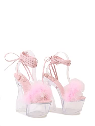MissHeel Lace Up Crystal Clear Platform Chunky Heels