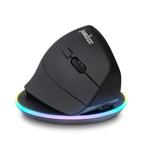 Perixx PERIMICE-715RX Ratón Vertical Inalámbrico Recargable – Carga por Cable e Inalámbrica – Base de Carga Inalámbrica Incluida – Diestro – Negro