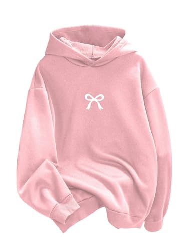 WDIRARA Girl's Bow Graphic Hoodie Long Sleeve Hooded Sweatshirt Pullovers Top