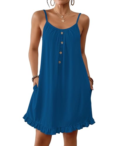 Bsubseach Swimsuit Coverup for Women Summer Sleeveless Swim Cover Up Spaghetti Strap Beach Cover Dresses with Pockets