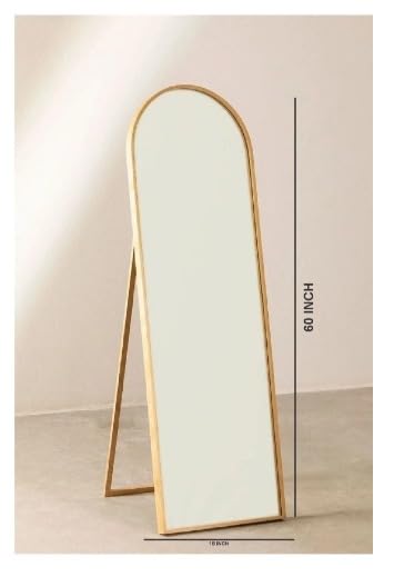Image of HD Glass Metal Floor Mirror with Stand for Living Room, Full-Length Mirror for Bedroom, Standing Mirror, Glam Gold, 18W x 60L Shape Abstract
