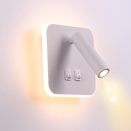 Image of Wall Wash Light White Bed LED with Interior Wall Adjustable Spotlight Reading lamp Wall lamp for Hallway Bedroom Stairs Hotels Indoor Bedside Lamp 3000K (3W + 10W)