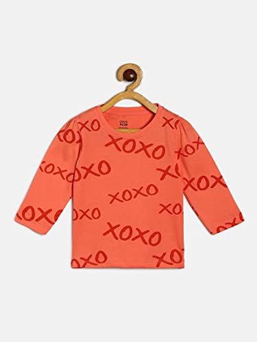 Image of miniklub Girls Orange & Grey Print Organic Cotton Top