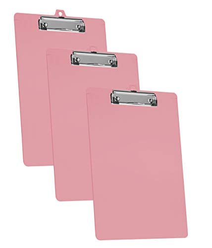 Acrimet Clipboard Letter Size A4 (13 3/8” x 9 7/16”) Low Profile Clip with Side Rulers (Plastic) (Solid Pink Color) (3 Pack)