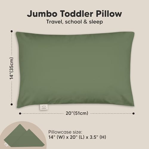 Image of KeaBabies Organic Toddler Pillow with Pillowcase,Jumbo 14X20(Jungle Green) | Soft Cotton Toddler Pillows for Sleeping, Machine Washable, Perfect for Travel, School, Daycare, Nap, Kids Toddler Bed Set