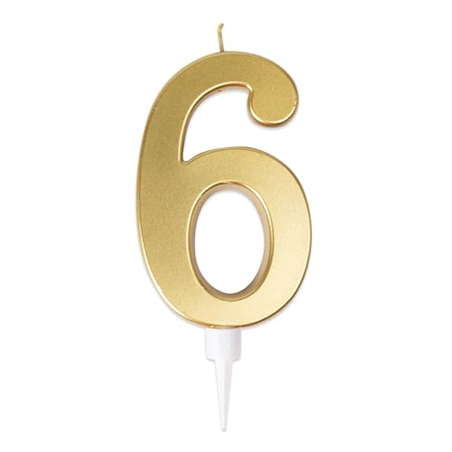 P'TIT CLOWN - Bougie Géante Anniversaire - Bougie Chiffre - Parfaite pour Décoration Gâteau - Fête Enfant, Adulte, Birthday Party - Hauteur : 13 cm - Or (6)