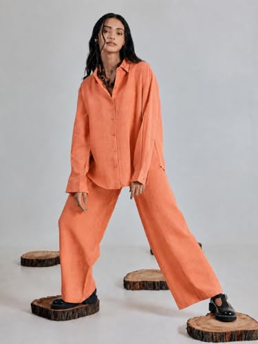 Image of FIORRA Women's Linen-Blend Loose Relaxed Fit Co-Ord Set