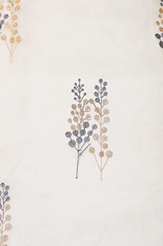 Image of (5 ft Tissue Embroidered Curtain | Leaf Design Eyelet Window Curtain | Vintage Classical Floral Print | for Home | Beige & Grey (Pack of 2) | 152 L x 121 W Centimeters
