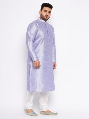Image of Vastramay Plus Men's White Silk Blend Kurta Pyjama Set VPLUSMKWH001nPBL 44 | Independence Day