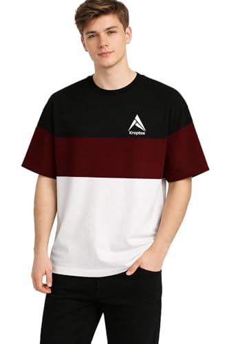 Image of Stylish Men Color Block Oversized Half Sleeve Round Neck T-Shirt