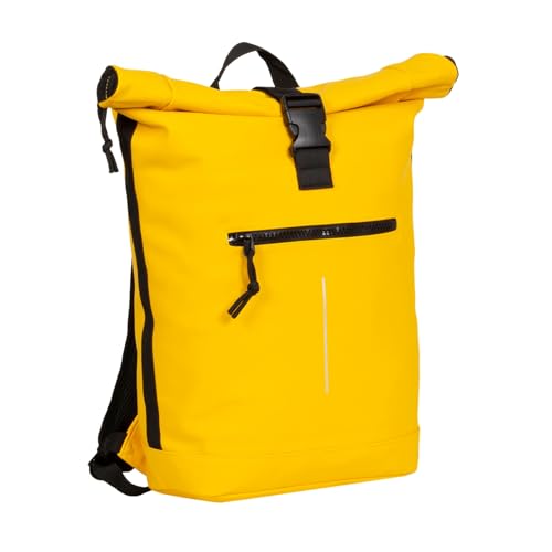 New Rebels Unisex Wasserabweisender Rolltop-Rucksack – 21l Rolltop-Backpack mit 15,6-Zoll-Laptopfach – Reiserucksack mit Klickverschluss – Rucksack mit Vordertasche – flexible Aufbewahrung - Gelb