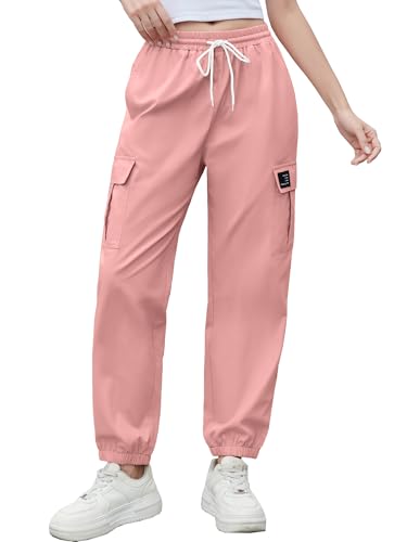 Image of Cromoncent Girls&Womens Cargo Pants Elastic Waist Lightweight Outdoor Jogger Pants, 6 Years - XX-Large