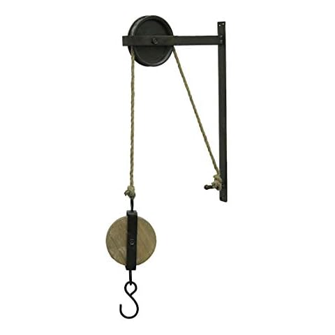Special T Imports Rustic Vintage Charm - Matte Brown Metal and Wood Pulley & Hook Wall-Mounted Plant Hanger - 30 Inches High - Antique-Inspired Decor for Western Ambiance Cover