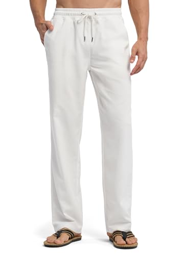 Willit Men's Linen Pants Casual Beach Summer Pants Drawstring Lightweight Yoga Linen Trousers 28
