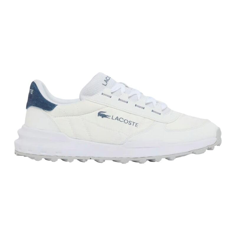 Lacoste Elite Active EVO, Zapatillas Urbanas Blancas con Azul, Nailon y Ante, Suela de Caucho, Estilo Deportivo Retro (Sistema Tallas Calzado EU, Adulto, Hombre, Números, Mediano, 42)