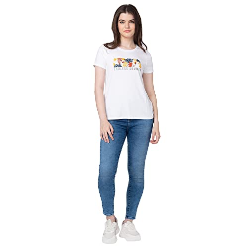 Image of Spykar Printed Blended Round Neck Women's Regular Fit Top