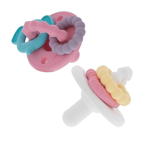 Image of Nuby Charms Silicone Infant Pacifier and Teether Toy - 2 Pack - 0+ Months - White and Pink