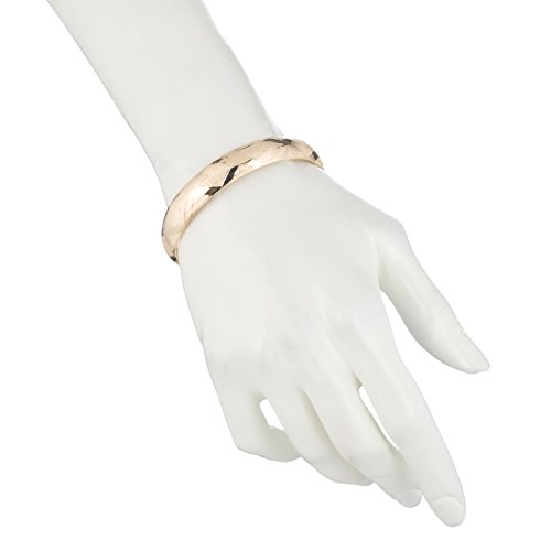 Floreo 10K Yellow Gold 12Mm Bangle Bracelet Flexible Round With Diamond Cut Design, 8 Inch #TOP1