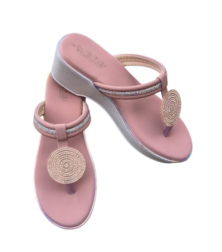 Image of Women's Pink Rhinestone Embellished Toe Ring Flat Sandals