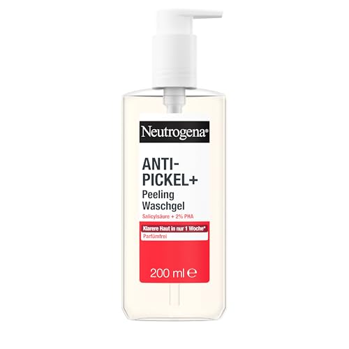 Neutrogena Anti-Pickel+ Peeling Waschgel 200 ml, klärende Gesichtsreinigung mit reinigender Salicylsäure + 2Prozent PHA, Gesichtspflege Gel für zu Unreinheiten neigende Haut
