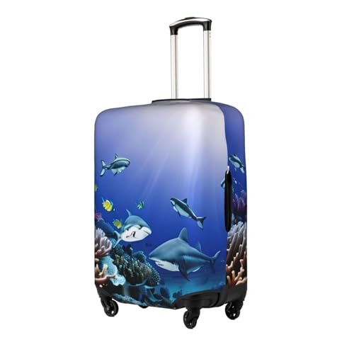 Shark Swimming Under The Sea Print Luggage Cover For Suitcases, Travel Case Protector, Simple & Convenient Installation2