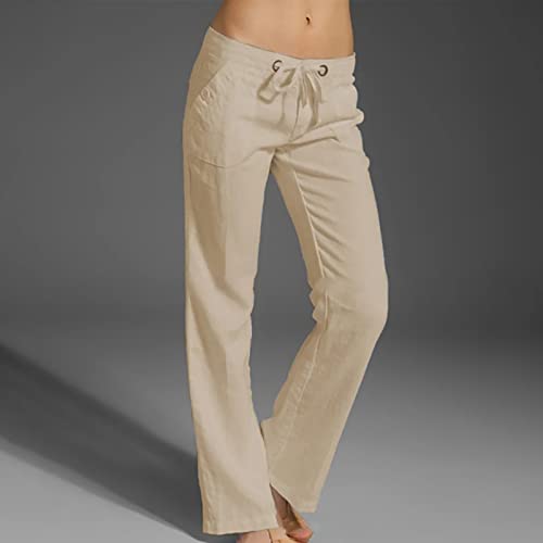 Linen Pants Women Straight Leg Low Rise Lounge Lightweight Capri Pants Summer Drawstring Casual Work Pants Trousers2