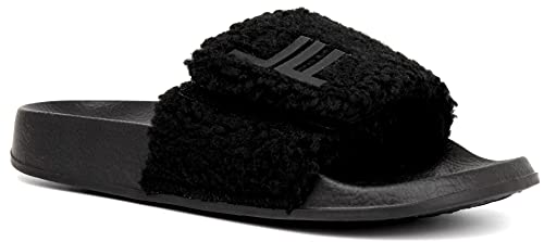 London Fog Womens Scarlett Sherpa Spa Slide Sandals Open Toe House Indoor Outdoor Shoes Sandals black 11