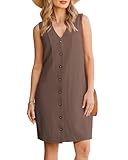 GRAPENT Cute Summer Dresses Womens Linen Dress Sundress for Women 2026 Casual Knee Length Dresses, Coffee Brown, L, US Size 12 to 14