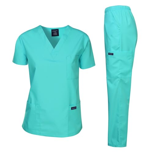 Image of Dagacci Scrubs for Men Set - V-Neck Scrub Top and Cargo Pants - 8 Pockets Men Scrubs Set