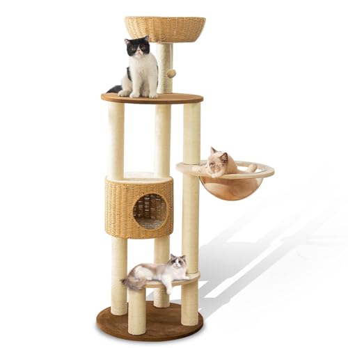 2025 Modern Cat Tree Tower for Large Cats, Advanced Space Module Cat's Nest, Hand Woven Multilevel Huge Paws Pals Tree, 7cm Natural Sisal Prop Wood, Scratching Cat Lover Gifts