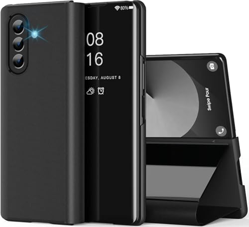 Coque Samsung Z Fold 7 5G noire à rabat effet miroir en cuir PU et polycarbonate rigide